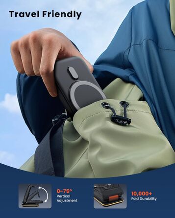 GEEKERA 3-в-1 Магнітна бездротова зарядка Powerbank 5000mAh: для iPhone 12-17, Apple Watch, AirPods, Samsung Galaxy - Чорний