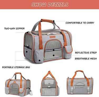 Транспортна переноска для котів та собак PETCUTE, сірого кольору, знімний килимок, дихаюча, з регульованим ременем, схвалена авіакомпаніями