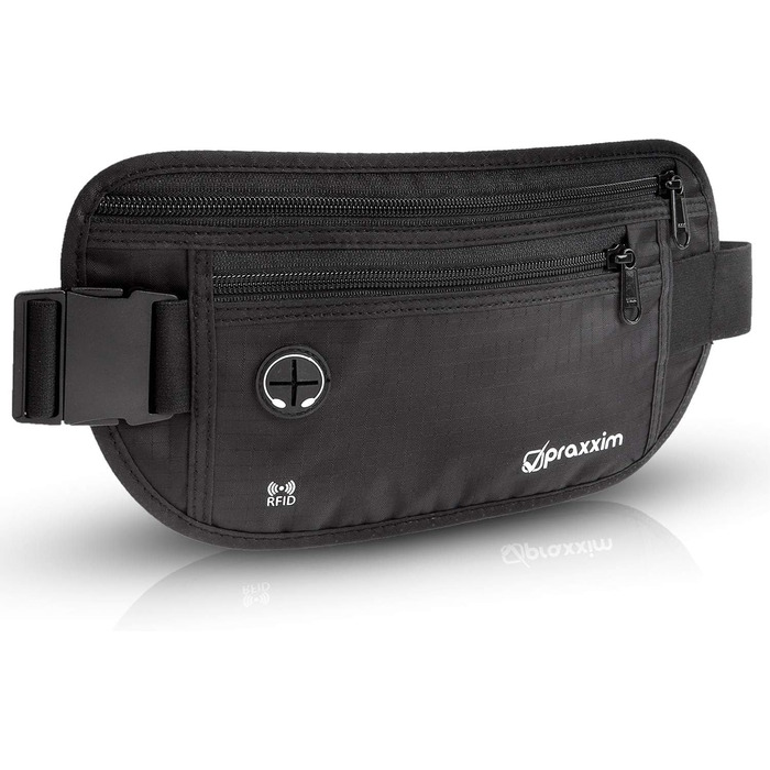 Поясна сумка для чоловіків та жінок - ЕКСТРА ПЛАСКА - для телефонів до 7 дюймів - ідеальна для спорту, подорожей та бігу. Чорна, стильна