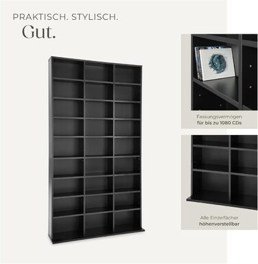 tectake Regal Storage, open shelf cabinet standing for CDs, DVDs, as a bookcase, room divider, stand or display case for collections and hobbies - black