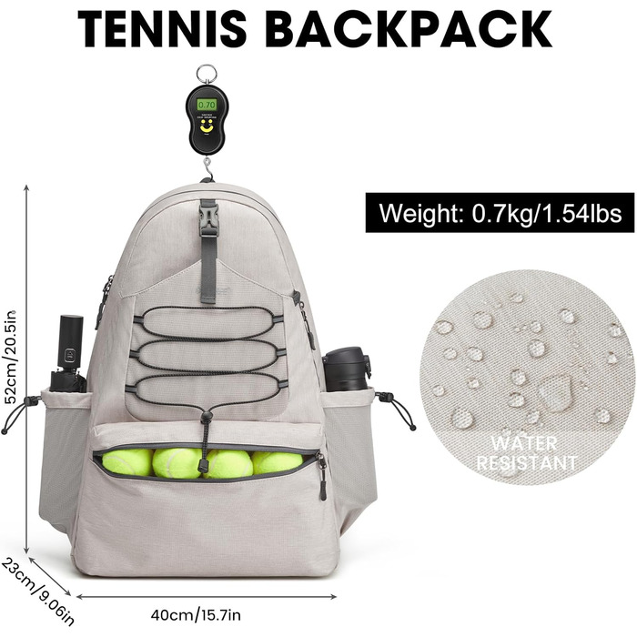G4Free Tennis Bag Backpack - Large Capacity Sports Bag with Shoe Compartment for Men & Women (Ivory)