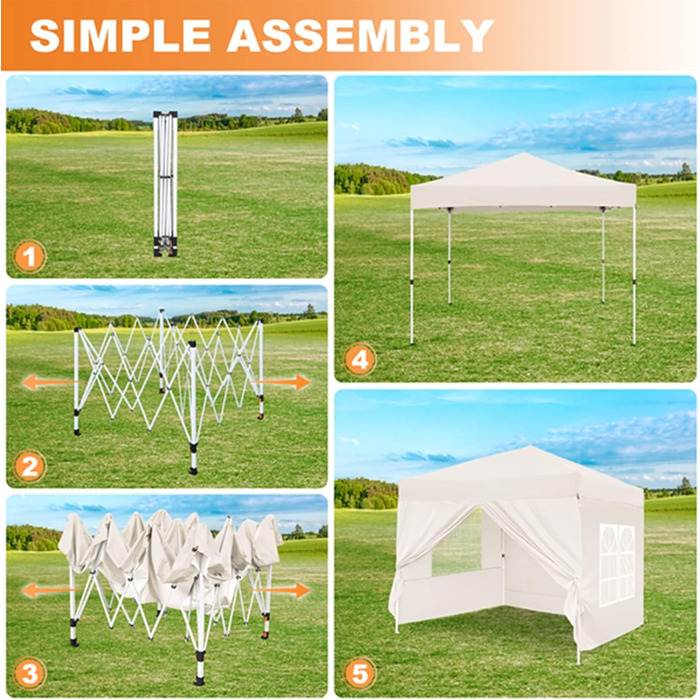 Gazebo, Leadyeah Pop-Up Pavilion with Sides, Foldable Camping Pavilion 2.5 x 2.5, Heavy-Duty Pavilion Tent, Fully Waterproof, 50+ UV Protection for Camping, Party - Beige