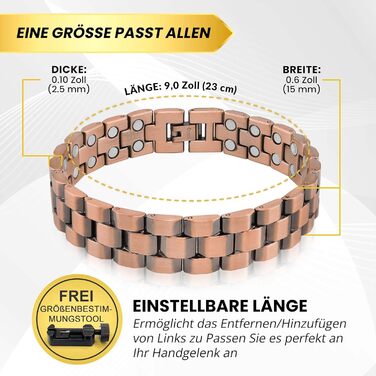 Браслет на руку MagnetRX® з чистої міді для чоловіків - Магнітний браслет для чоловіків, ідеальний при артриті та синдромі карпального тунелю - З інструментом для регулювання розміру (Президентський стиль)