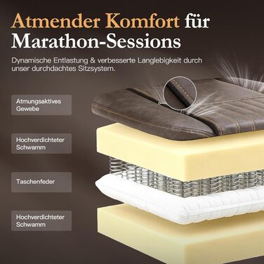 Ігровий крісло Dowinx з пружинним сидінням, Масажний геймерський крісло з підтримкою попереку, Ергономічне ігрове крісло з підніжкою, Офісне крісло з PU шкіри, Колір: Коричневий