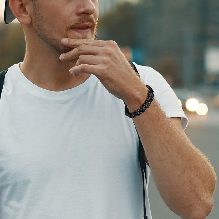 Чоловічий шкіряний браслет преміум-класу, чорний та коричневий, з нержавіючою сталевою застібкою-магнітом, 22 см