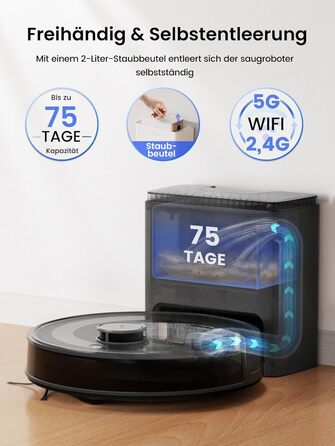 Робот-пилосос LEFANT M2 Pro з потужністю 6000 Pa, автоматичною витяжкою сміття, лазерною навігацією та картографією, індивідуальним прибиранням, уникненням перешкод PSD, ідеальний для видалення шерсті тварин, білий (M2Plus)