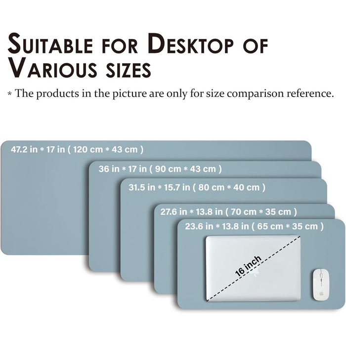 Підкладка для столу з екошкіри, 80x40 см, синього кольору - антиковзаюча, для офісу та дому