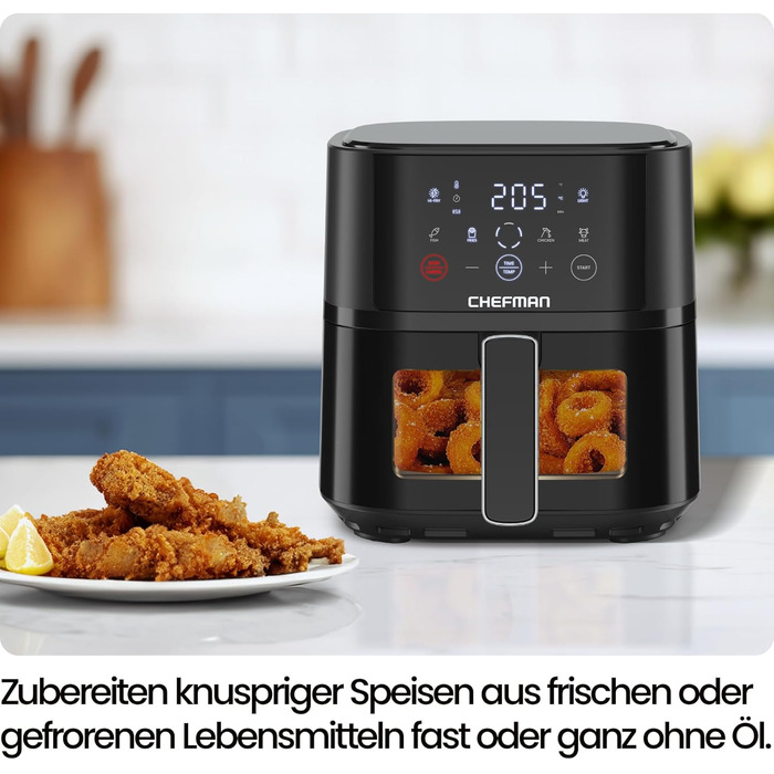 Chefman 3.75L Air Fryer - Compact Hot Air Fryer with Hi-Fry Technology, Window, Touch Controls, Non-Stick Coating, Dishwasher Safe - Black