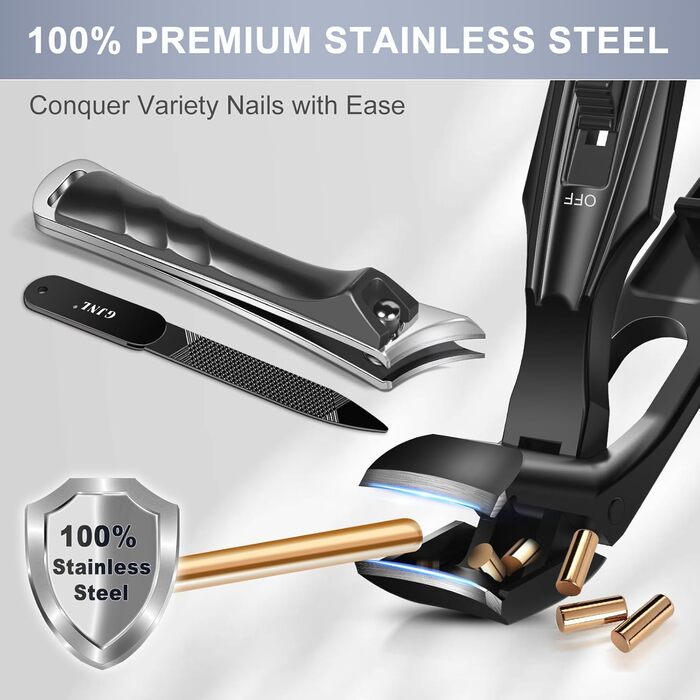 Нігтеріз для товстих нігтів з кутовим голівкою, з контейнером для збору обрізок, для чоловіків, професійний, срібний