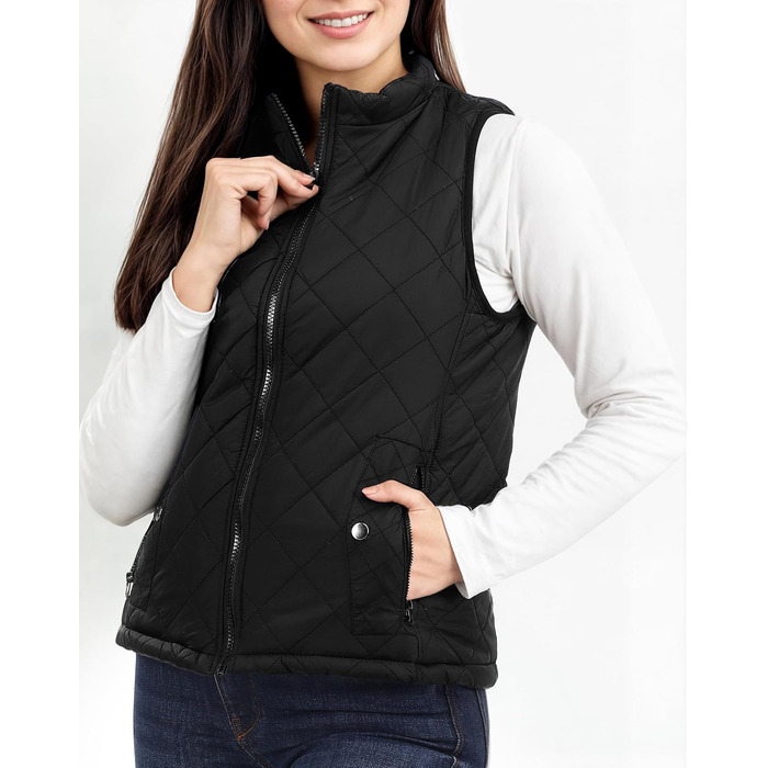 Жіноча пуховестелька NY Threads, обтислий крій, легка, з коміром-стійкою, стеганий, на блискавці, колір чорний