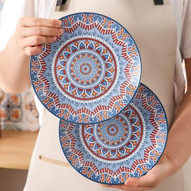 Сервіз столовий порцеляновий Vancasso MANDALA 32 елементи, сервіз для 8 осіб, ручна робота, богемський стиль (4 десертні тарілки, бірюзовий мандала)