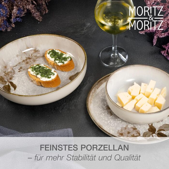 Набір посуду Moritz & Moritz BLOSSOM для 6 осіб (24 шт.) - Сучасний сервіз з іграшковим дизайном, легко миється. Включає тарілки, чашки, миски та сервіровочні тарілки (2 шт.)