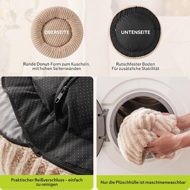 Кругле ліжко для собак середніх порід та котів, коричневе, 76x76x20 см, знімний кошик, гранульована та memory-піна