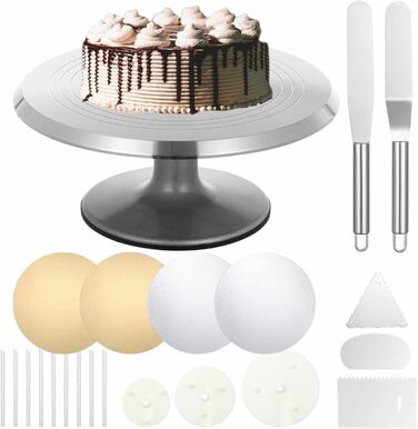 Кінзіндер: Поворотна платформа для тортів, вертушка для декорування з підставками, шпателі, гребінці, підставки для випічки