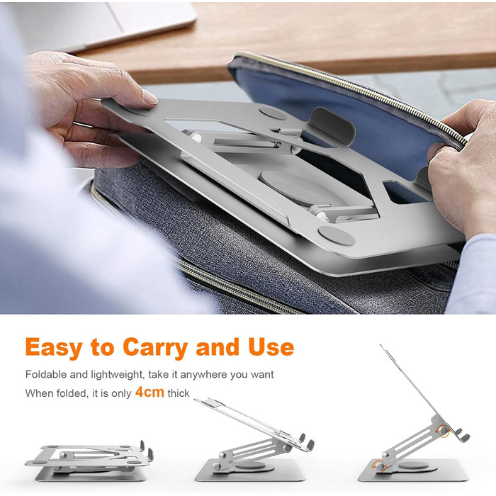 Підставка для ноутбука GRIFEMA GB1050: регульована висота, поворотна основа 360°, ергономічна та вентильована – сумісна з MacBook, Dell та ноутбуками 11-17 дюймів (срібна)