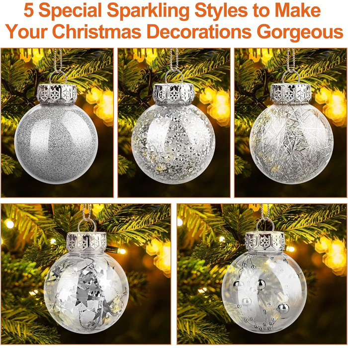 Шарм-кулі для ялинки, пластикові, срібні, 6 см, набір 30 шт. з петелькою