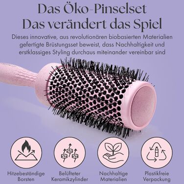 Набір біо-круглих щіток для волосся Lily England | Екологічний набір для сушіння феном | Рожевий колір