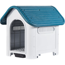Клітка для собак Ланко з туалетом. Внутрішній та зовнішній простір з вентиляційними отворами. Міцний матеріал. 75x59x66см. Синій та білий.