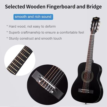 Дитяча гітара ADM 1/4 Junior-Konzertgitarre для початківців: з тюнером, чохлом, ремінком, запасними струнами та медіатором, чорна