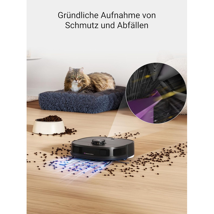 Робот-пилосос Eureka J12 Ultra з функцією миття підлоги (автоматичне очищення, прання та сушка), потужність всмоктування 5000Pa, обертова функція миття, Dual-LiDAR навігація, 3D уникнення перешкод, чорний