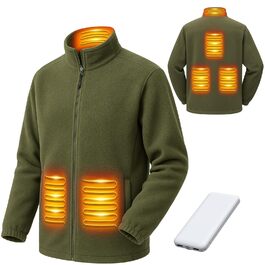 LABCOOL Обогрівальна куртка для чоловіків та жінок - флісова куртка з 6-зонним обігрівом та 3 рівнями температури - USB-живлення з Powerbank 10000mAh - можна прати в пральній машині, розмір M, колір зелений