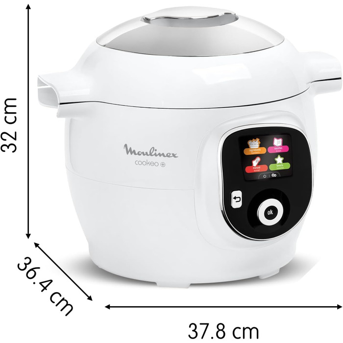 Moulinex Cookeo+ Intelligent Pressure Multicooker, 6 l, 80 integrated recipes, unattended operation, intuitive display, step-by-step cooking instructions, dedicated app, white CE854110, 6 cooking modes