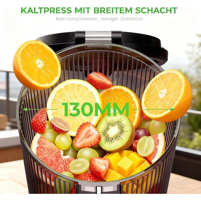 Електрична соковижималка для овочів та фруктів Slow Juicer, шнекова соковижималка для смузі та сорбету, широкий завантажувач 130 мм, 250 Вт, тиха, легка в очищенні, Titanium Gray