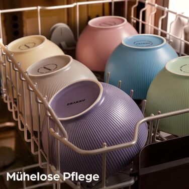 Набір мисок для мюслі Praknu (6 шт.) 700 мл - кераміка, кольорові, матові - великі супові миски, підходять для мікрохвильової печі та посудомийної машини - ідеальний розмір для мюслі, супів або салату