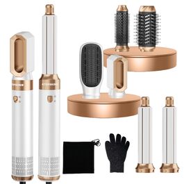 Мультистайлер для волосся Atopskins Hairstyler 6 в 1: фен, авто-обмотка, круглі та вирівнювальні щітки для об'єму, завивки та сушіння, Біло-сірий