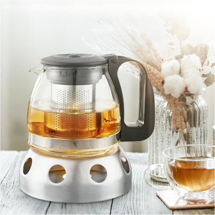 Скляна чайник T24 з ситечком, 1250 мл (без підставки)