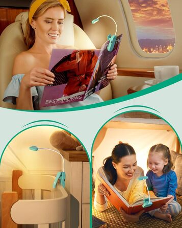 EDISHINE Кліпса-лампа для читання, USB перезарядна, LED лампа для книг, 3 режими кольору, регулювання яскравості, подарунок для дітей, любителів читання (блакитна)
