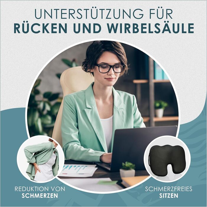 Ортопедична подушка для сидіння Nachtengel з Memory Foam (3 ступені жорсткості) для ергономічного комфорту, полегшення болю в куприку та зменшення болю – ідеально підходить для офісного крісла, автосидіння та ін. (1 шт, Medium (60-100 кг)) Чорний колір
