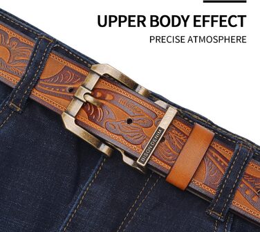 Чоловічий шкіряний ремінь BISON DENIM з класичною пряжкою, міцний, для джинсів, довжина 115 см, підходить для талії 36'-39'