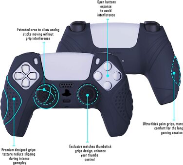 Ергономічний силіконовий чохол eXtremeRate PlayVital для геймпада PS5, захисна накладка з м'якої гуми з насадками на стіки (2 шт), Guardian Edition, синій колір