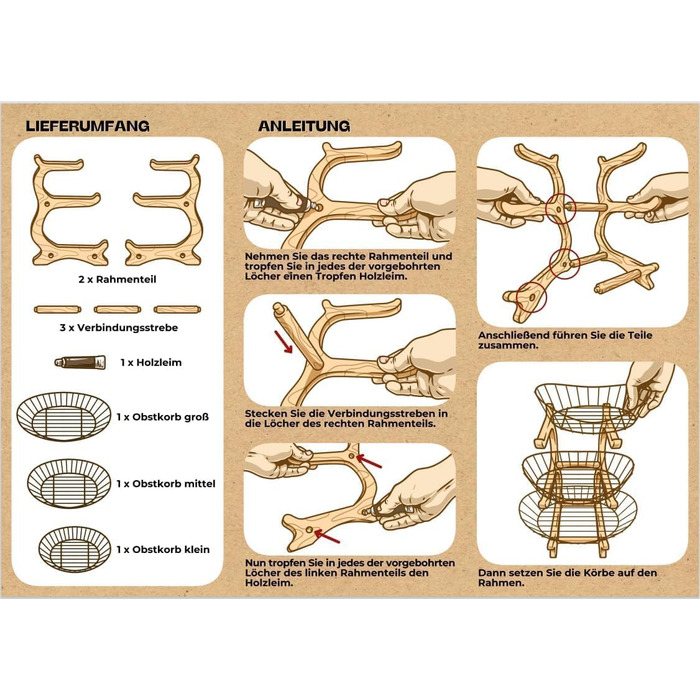Дерев'яна етажерка для фруктів на 3 ярусах, чорна - фруктова корзина, підставка для фруктів, органайзер для кухні