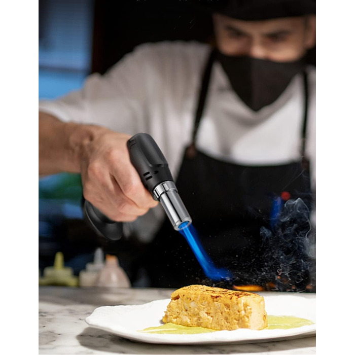 Кулінарний пальник-газовий обпалювач ibforcty, багаторазовий кухонний пальник з регулюванням полум'я та замком безпеки для десертів, крем-брюле та BBQ, чорний