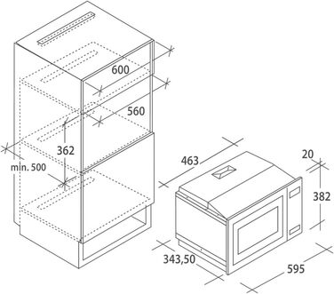 Вбудована мікрохвильова піч Candy MIC 20 EX з грилем, 20 л, 800 Вт, металевий корпус з нержавіючої сталі