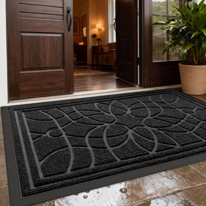 Килимок для дому та вулиці DEXI, 60x90 см, антиковзаючі, миючий, вологостійкий. Підходить для входу, балкону, тераси (Чорний)