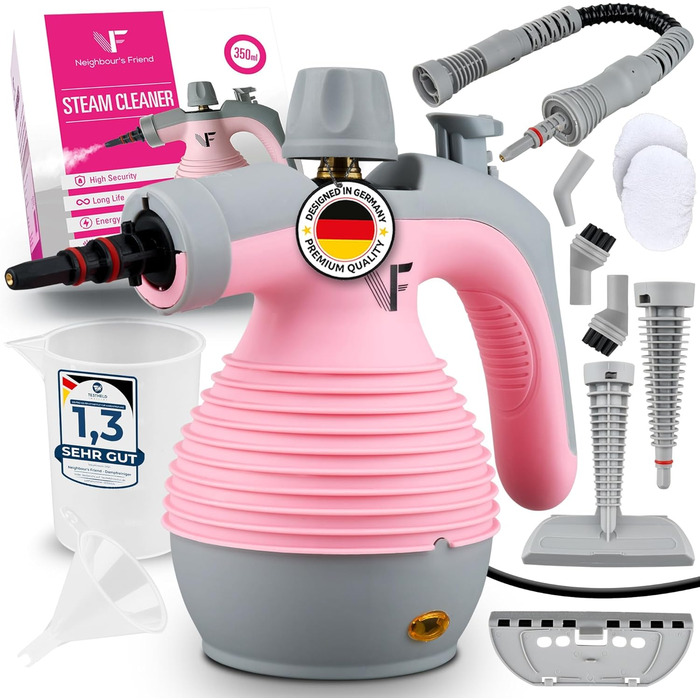 Neighbour's Friend® Handheld Steamer in Pink – Powerful Handheld Steamer | Steam Duck with 350ml Tank, Steam Regulation & Attachments for Household, Windows, Upholstery & More