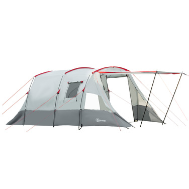 Outsunny Tunnel Tent 8-Person Tent with Sleeping Cabin, Living Room, Carry Bag, 2000mm Water Column, Gray | Aosom