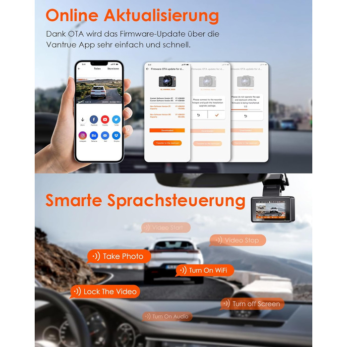 Відеореєстратор VANTRUE E2 Dual 2.7K+2.7K з GPS, WiFi та пультом керування. Подвійний об'єктив, нічне бачення, паркувальний режим, G-сенсор, підтримка карт пам'яті до 512GB