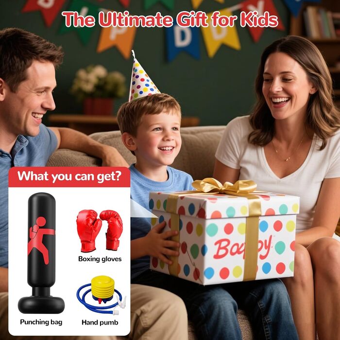 Надувний боксерський мішок для дітей 160см з боксерськими рукавичками. Ідеально для карате та тхеквондо (6-12 років)