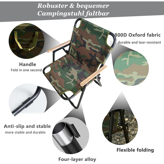 Кемпінговий стілець складний, армійський камуфляж, 225 кг, Oxford, для риболовлі, пікніка, подорожей