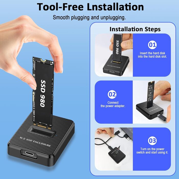 Зовнішній корпус-док-станція M.2 NVMe та SATA на USB-C, адаптер для SSD з підтримкою Dual-Protocol, швидкість 10 Гбіт/с, сумісність з M Key, B+M Key (2280, 2260, 2242, 2230)