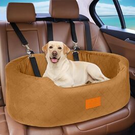 Dog Car Seat for Medium/Large Dogs (Up to 25kg) or 2 Small Dogs - with Safety Leashes & Washable Cushion - Rear Seat (Coffee Color)