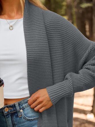 Жіноча в'язана кардиган LILLUSORY, великий розмір, відкритий спереду, зимовий, сірий (L)