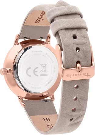 Годинник Tamaris для жінок з шкіряним ремінком (рожеве золото / сірий ремінець з квітковим візерунком)