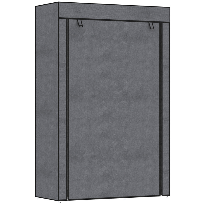 HOMCOM Clothes Closet Fabric Wardrobe with Clothes Rail, 6 Compartments, Foldable Wardrobe in Felt-like Fabric, Folding Closet for Bedroom, Hallway, Dark Grey, 103 x 43 x 162.5 cm | Aosom