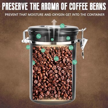 Контейнер для кави Royouzi, 1.8л, нержавіюча сталь, з ложкою, вакуумний, чорний