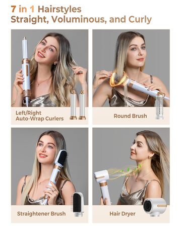 UKLISS Air Styler 7 в 1: фен-щітка з 7 насадками для сушіння, укладання та об'єму волосся, іонізація, білий